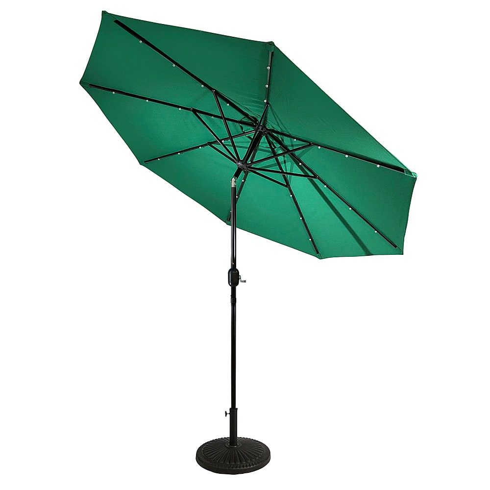 Angle View: Sun Ray - 9' Round Solar Lighted Umbrella - Emerald Green