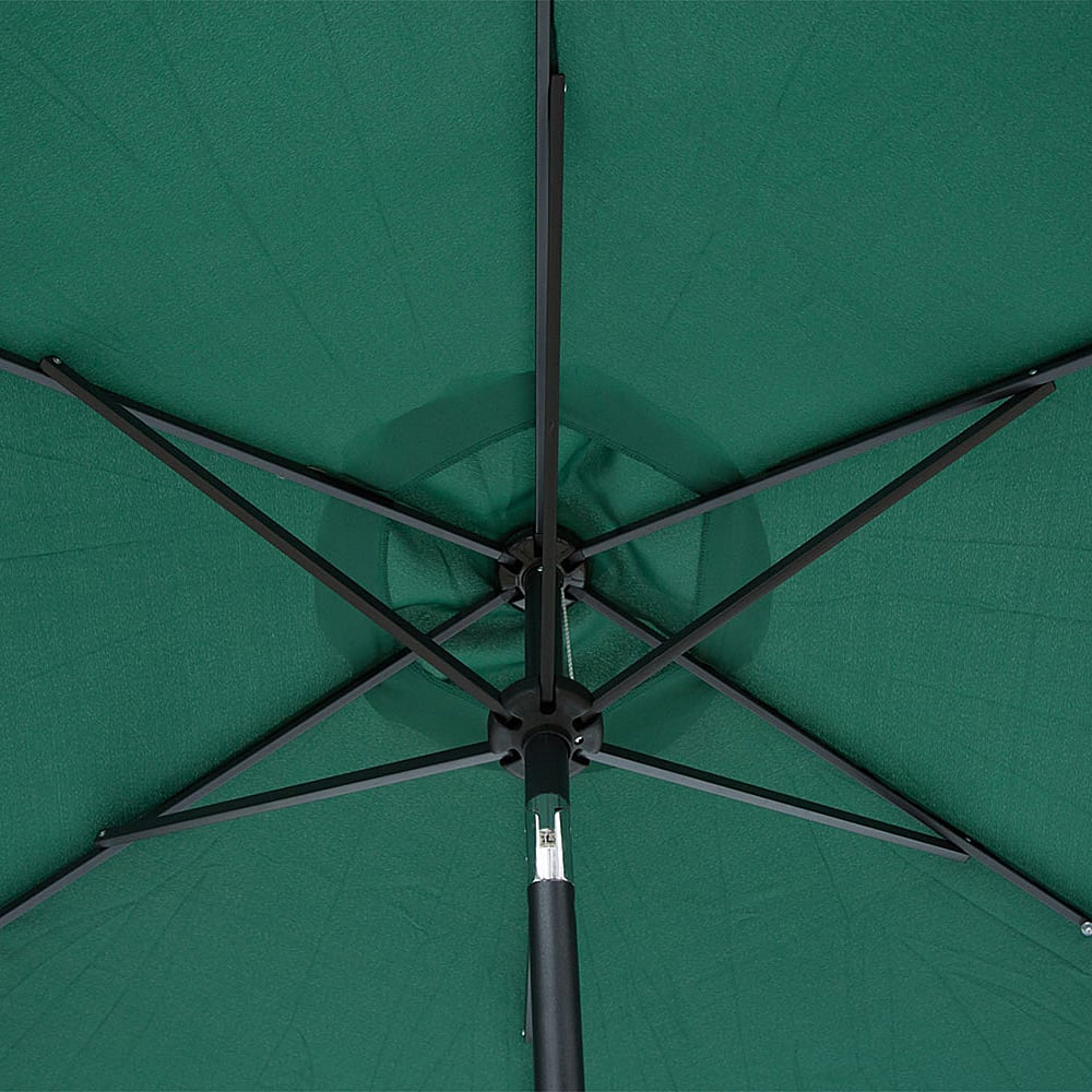 Left View: Sun Ray - 9' Round 6Rib Solar Lighted Umbrella - Hunter Green