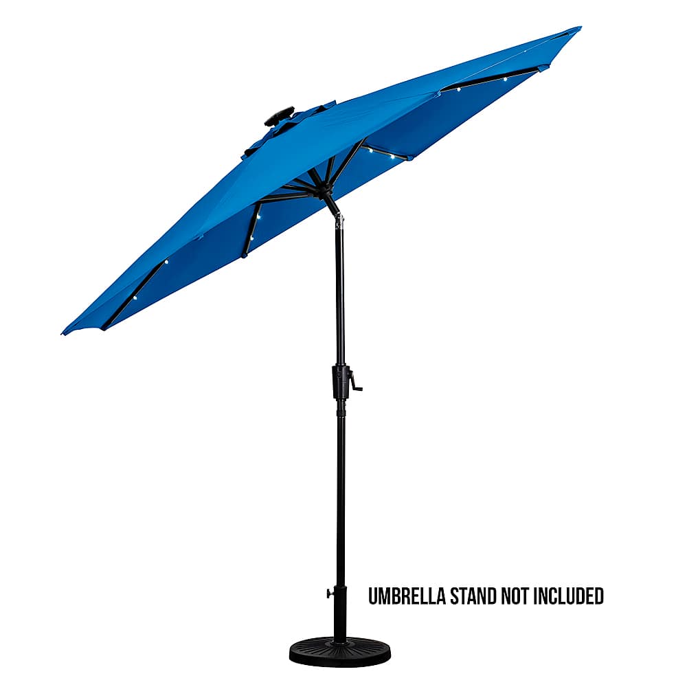 Angle View: Sun Ray - 9' Round Solar Lighted Umbrella - Aluminum - 8Rib - OLEFIN FABRIC - Royal Blue