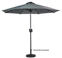 Sun Ray - 9' Round 8Rib Aluminum Bluetooth Solar Lighted Umbrella - Gray - Front_Zoom