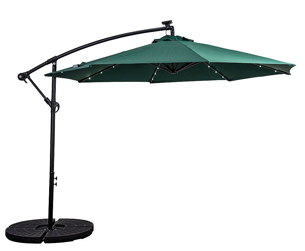 Front. Sun Ray - 10' Offset Aluminum Solar Umbrella - Hunter Green.
