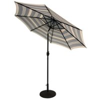 Sun Ray - 9' Round Solar Lighted Umbrella - Navy Striped - Front_Zoom