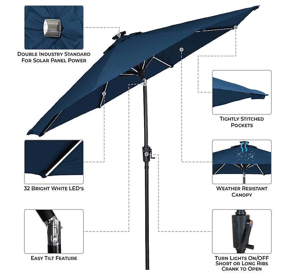 Best Buy: Sun Ray 9' Round Next Gen Solar Lighted Umbrella Denim Blue ...