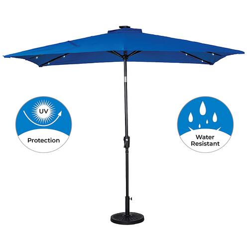Sun Ray - 9'x7' Rectangular Solar Lighted Umbrella - Royal Blue-Front_Standard 