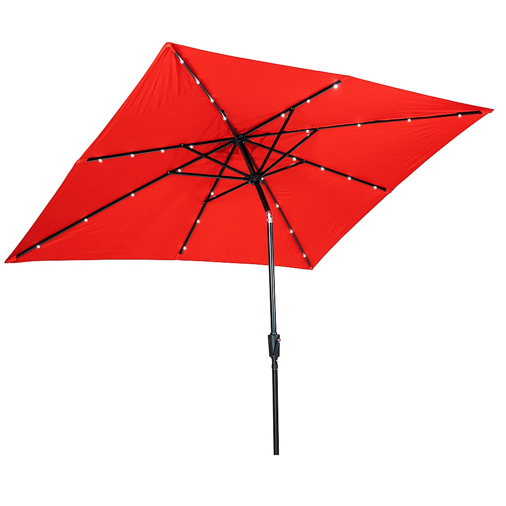 Angle View: Sun Ray - 9'x7' Rectangular Solar Lighted Umbrella - Ruby Red