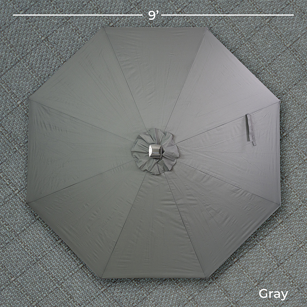 Sun Ray - 9' Round 8Rib Solar Lighted Umbrella - Grey