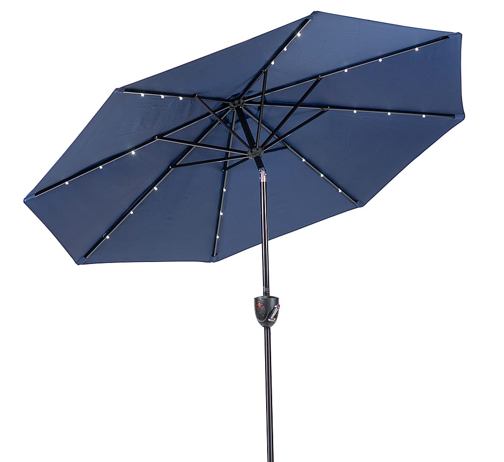 Angle View: Sun Ray - 9' Round 8Rib Aluminum Bluetooth Solar Lighted Umbrella - Navy Blue