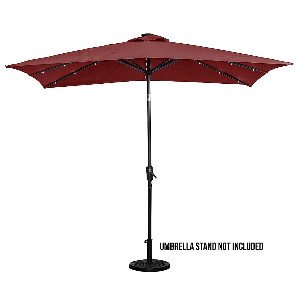 Sun Ray - 9'x7' Rectangular Solar Lighted Umbrella - Scarlet