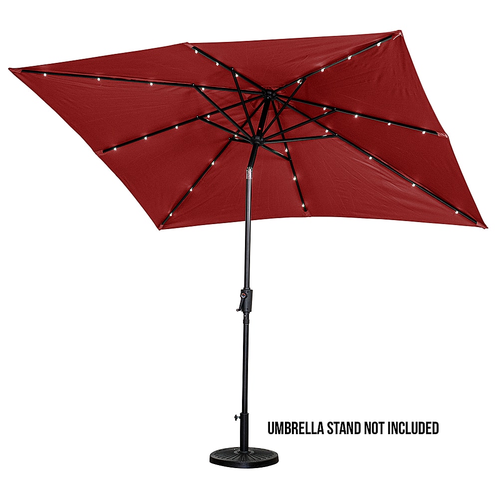 Left View: Sun Ray - 9'x7' Rectangular Solar Lighted Umbrella - Scarlet