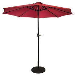 Sun Ray - 9' Round Solar Lighted Umbrella - Scarlet - Front_Zoom