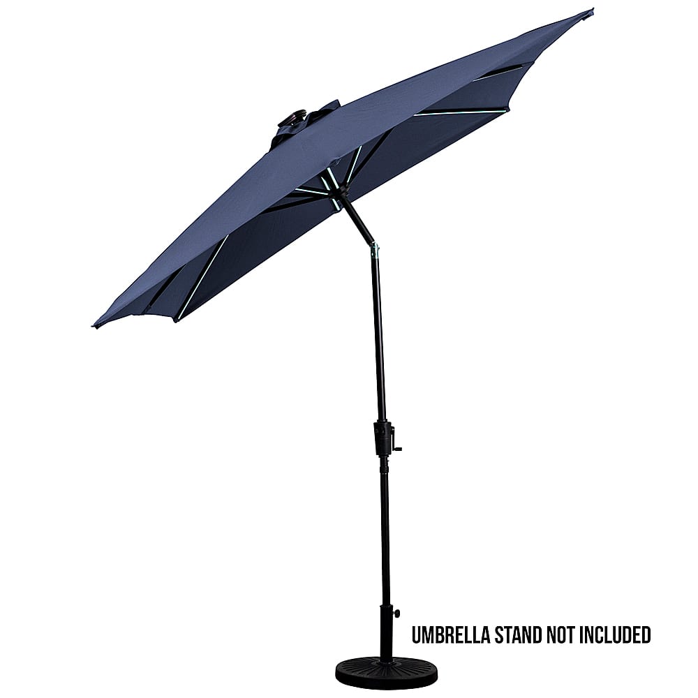 Left View: Sun Ray - 9'x7' Rectangular Next Gen Solar Lighted Umbrella - Navy