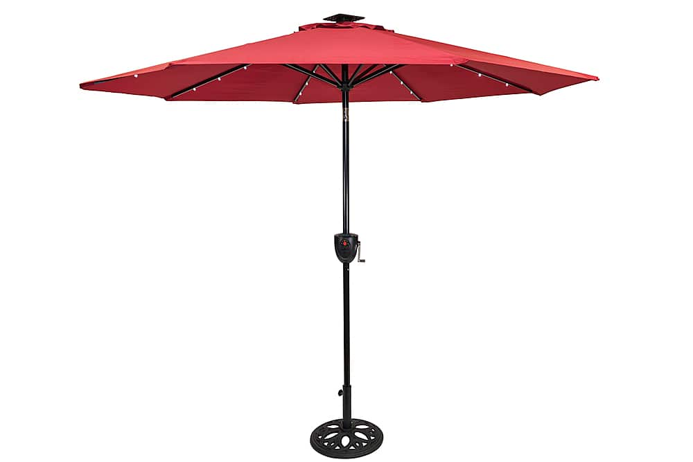 Angle View: Sun Ray - 9' Round 8Rib Aluminum Bluetooth Solar Lighted Umbrella - Scarlet