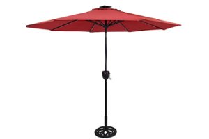 Sun Ray - 9' Round 8Rib Aluminum Bluetooth Solar Lighted Umbrella - Scarlet - Front_Zoom