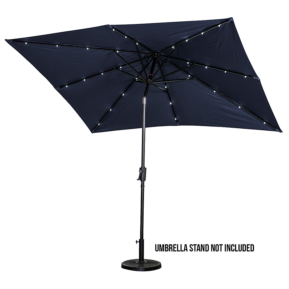 Left View: Sun Ray - 9'x7' Rectangular Solar Lighted Umbrella - Navy