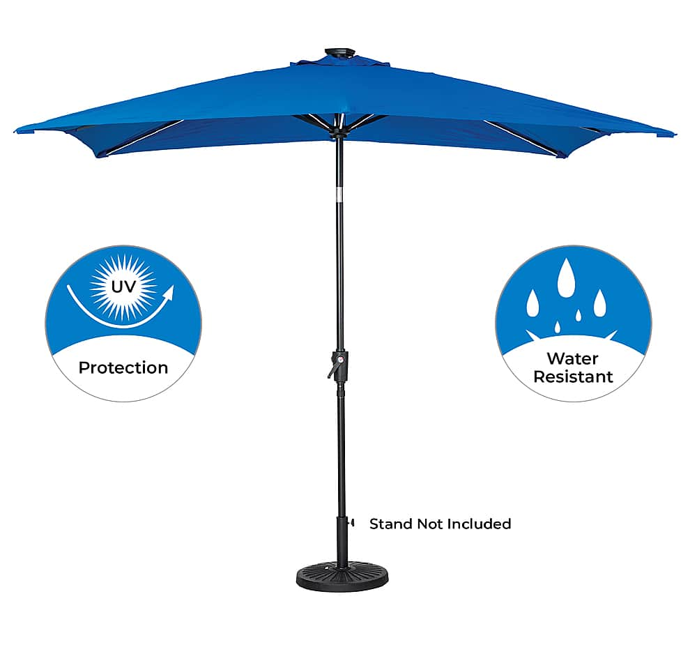 Angle View: Sun Ray - 9'x7' Rectangular Next Gen Solar Lighted Umbrella - Royal Blue