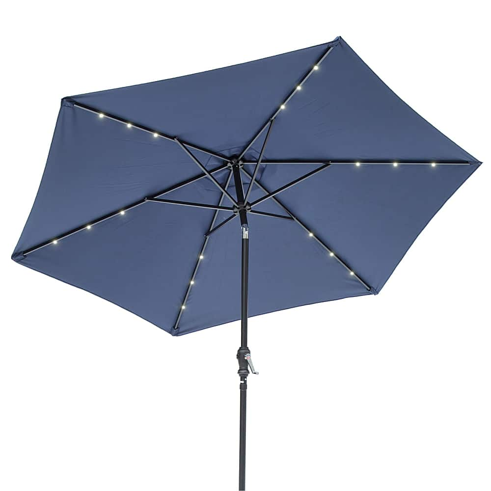 Angle View: Sun Ray - 9' Round 6Rib Solar Lighted Umbrella - Navy Blue