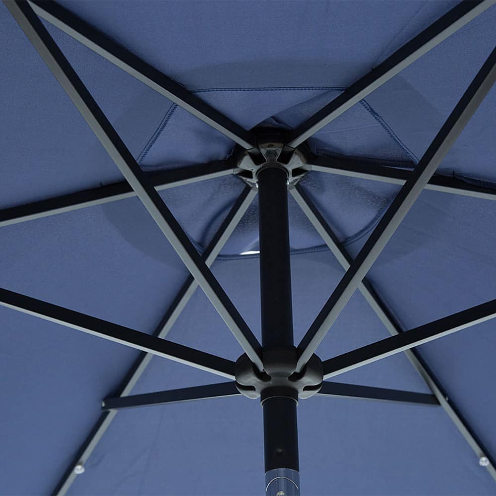 Left View: Sun Ray - 9' Round 6Rib Solar Lighted Umbrella - Navy Blue