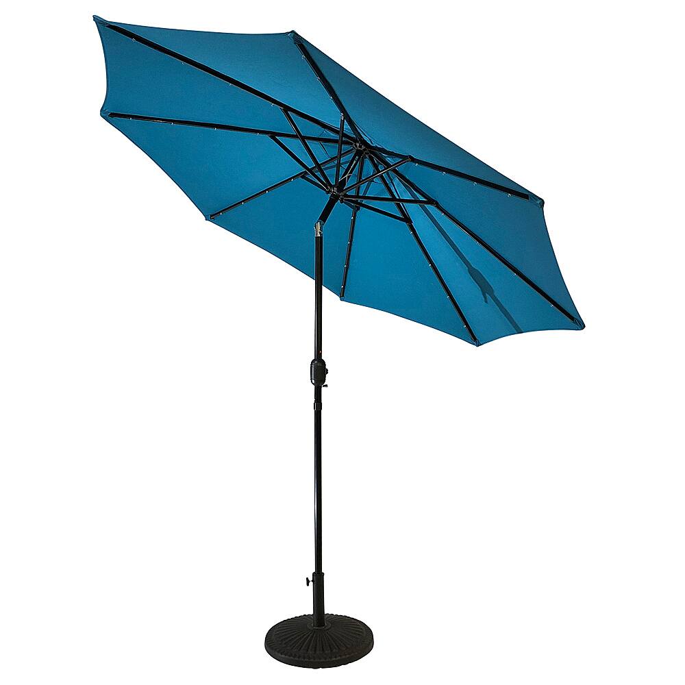 Angle View: Sun Ray - 9' Round Solar Lighted Umbrella - Steel - 8Rib - Teal