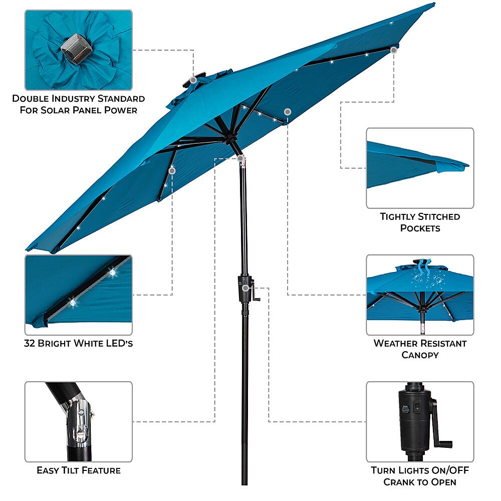 Angle View: Sun Ray - 9' Round 8Rib Solar Lighted Umbrella - Teal