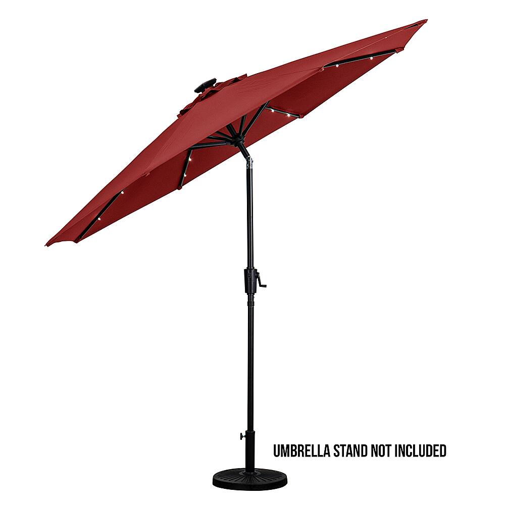 Angle View: Sun Ray - 9' Round 8Rib Solar Lighted Umbrella - Ruby Red