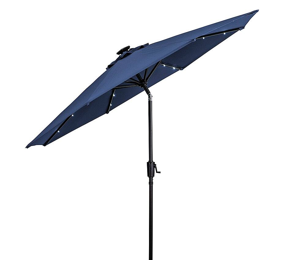 Angle View: Sun Ray - 9' Round Solar Lighted Umbrella - Aluminum - 8Rib - OLEFIN FABRIC - Denim Blue