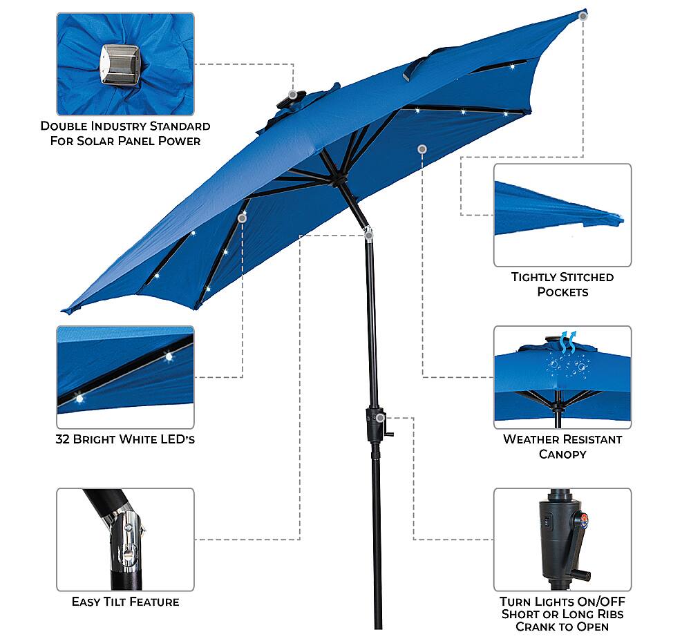 Best Buy: Sun Ray 9'x7' Rectangular Solar Lighted Umbrella Royal Blue ...