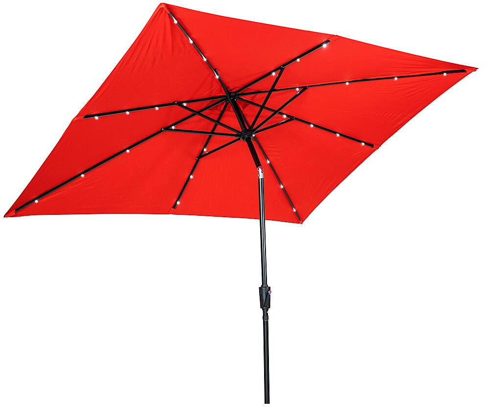 Angle View: Sun Ray - 9'x7' Rectangular Solar Lighted Umbrella - OLEFIN FABRIC - Ruby Red