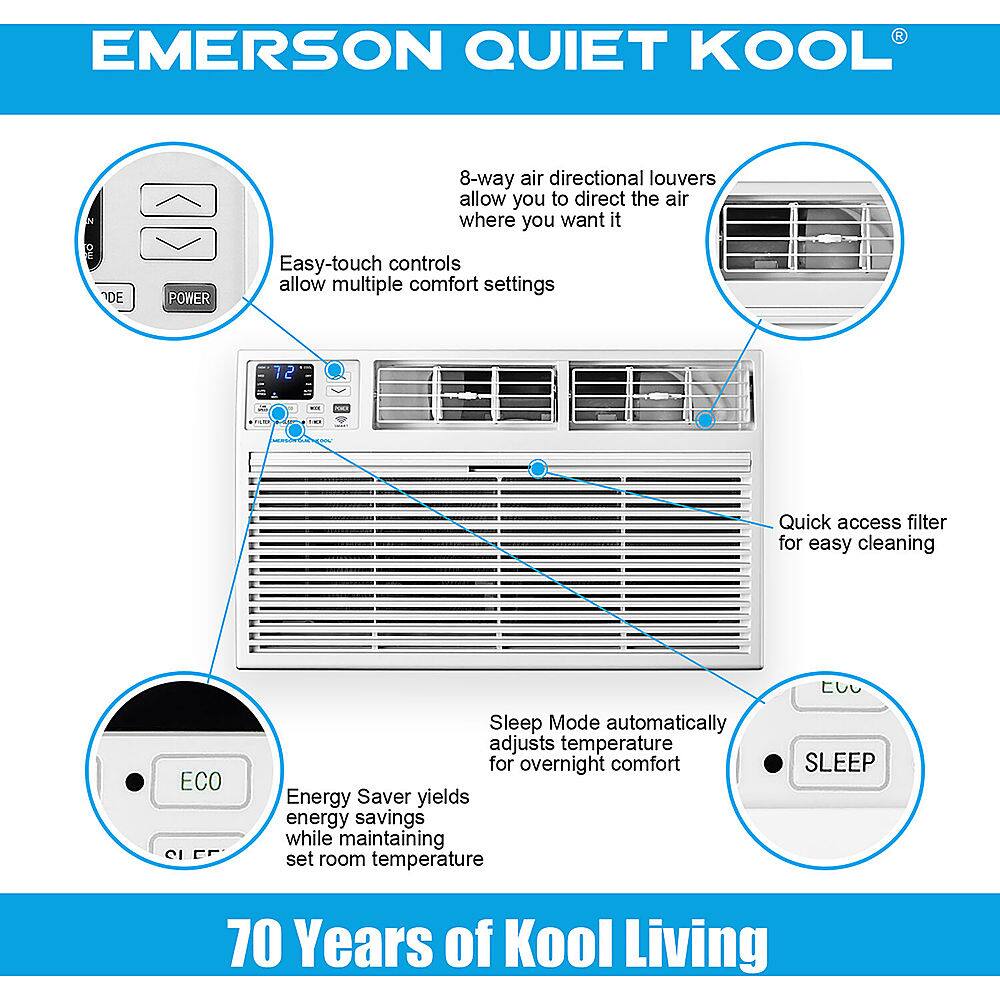 Best Buy Emerson Quiet Kool 8,000 BTU 115V SMART ThroughtheWall Air Conditioner with Remote