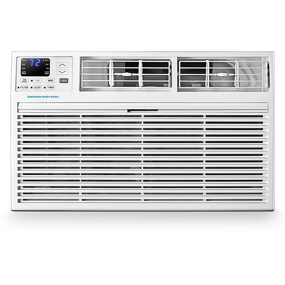 Left View: Emerson Quiet Kool - 550 Sq. Ft. 12,000 BTU Smart 230V Through-the-Wall Air Conditioner with Remote and Voice Control - White