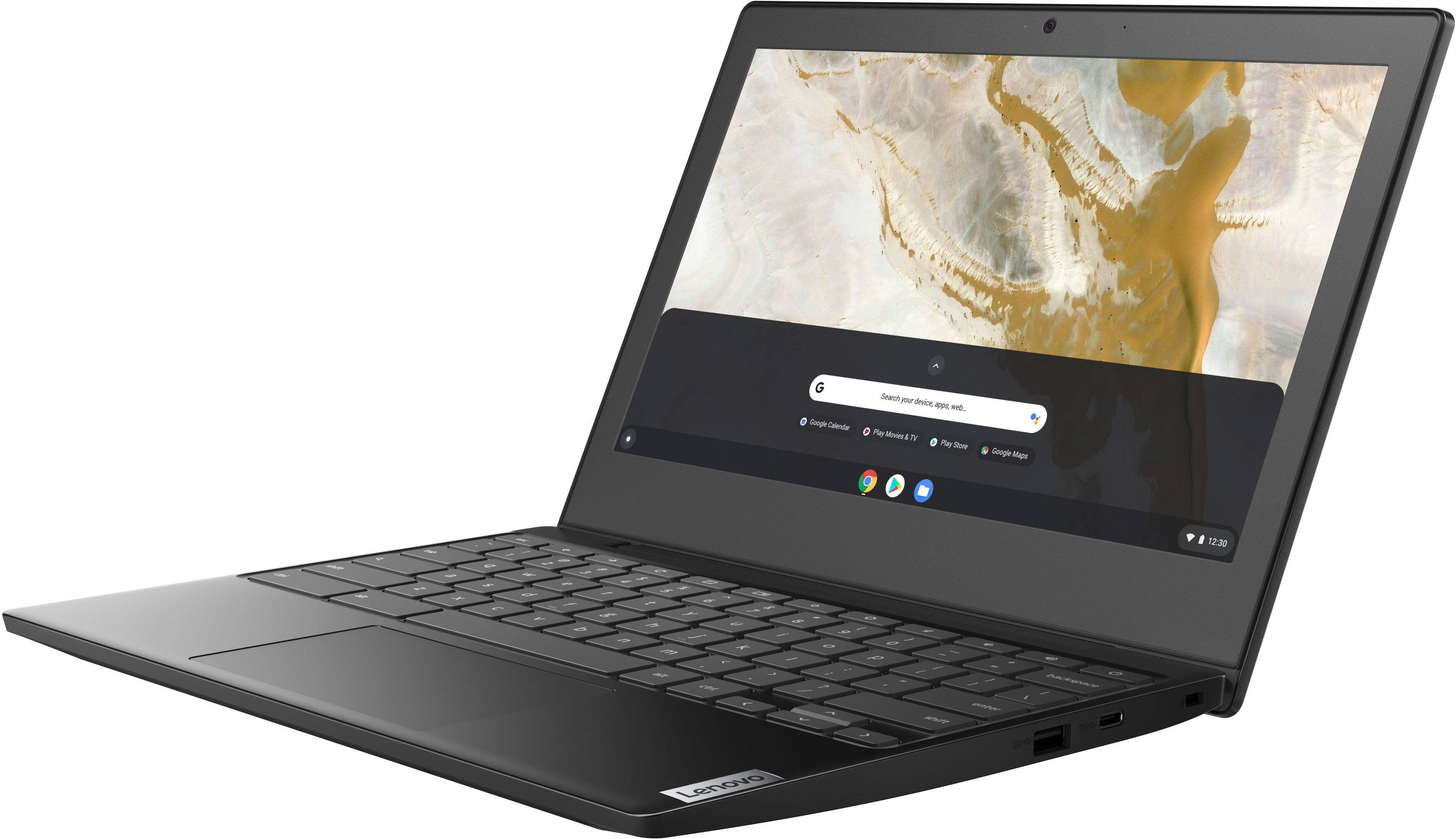 Left View: Lenovo Chromebook 3 11" Laptop - Intel Celeron N4020 - 4GB Memory - 32GB eMMC - Onyx Black