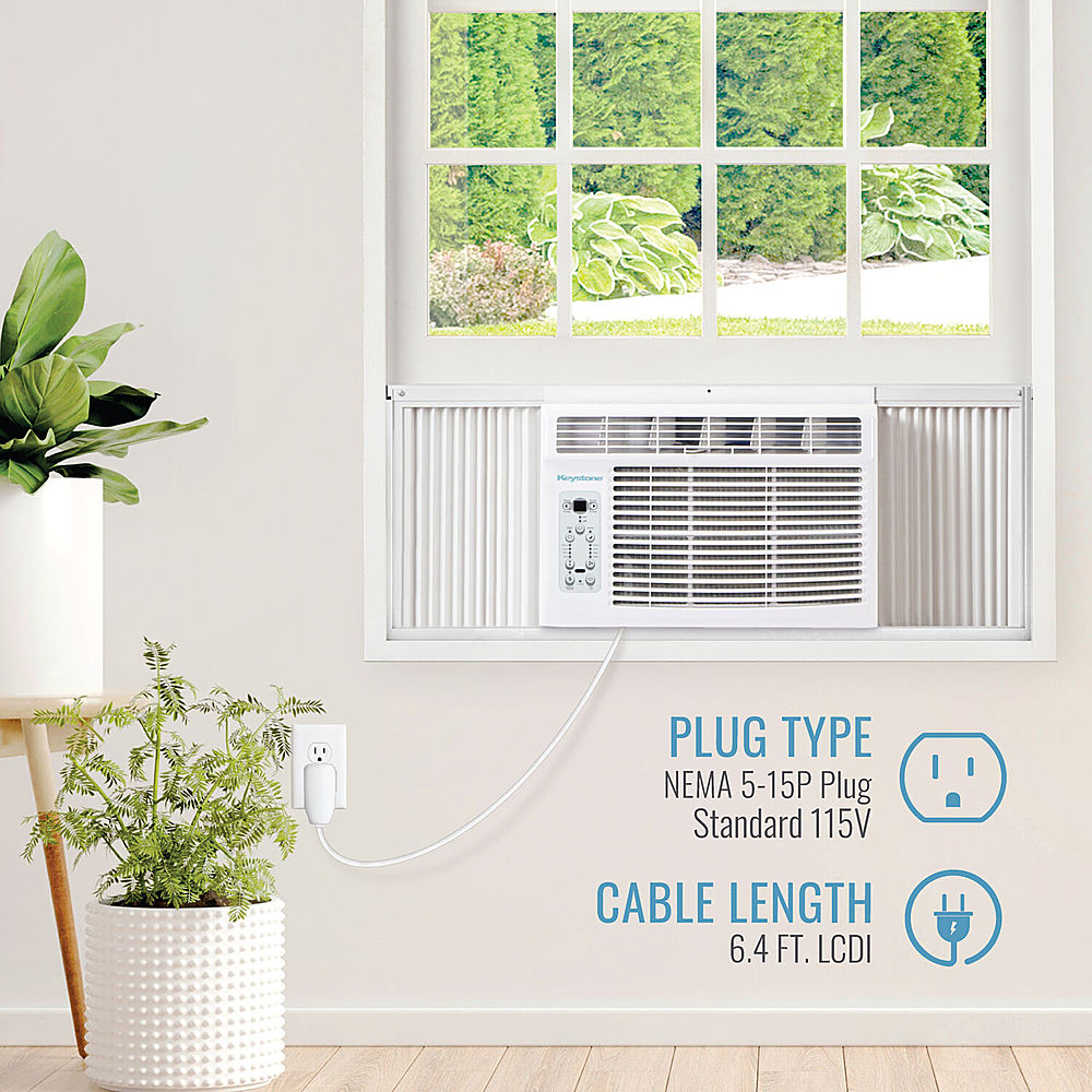 Left View: Keystone - 150 Sq. Ft. 5,000 BTU Window Air Conditioner with Follow Me LCD Remote Control - White