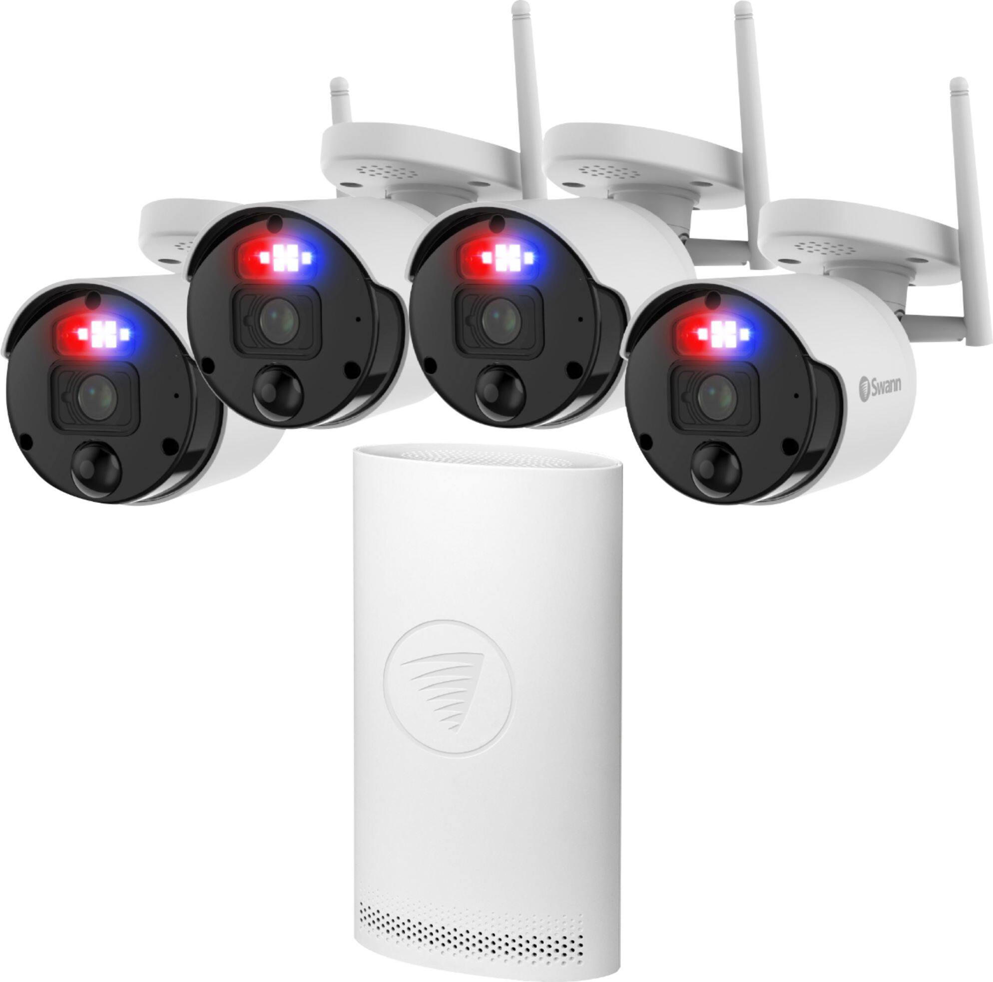 Left. Swann - Professional 8-Channel, 4-Camera 4K WiFi 1TB NVR Security Surveillance System w/ Human, Vehicle & Sound Detection - White.
