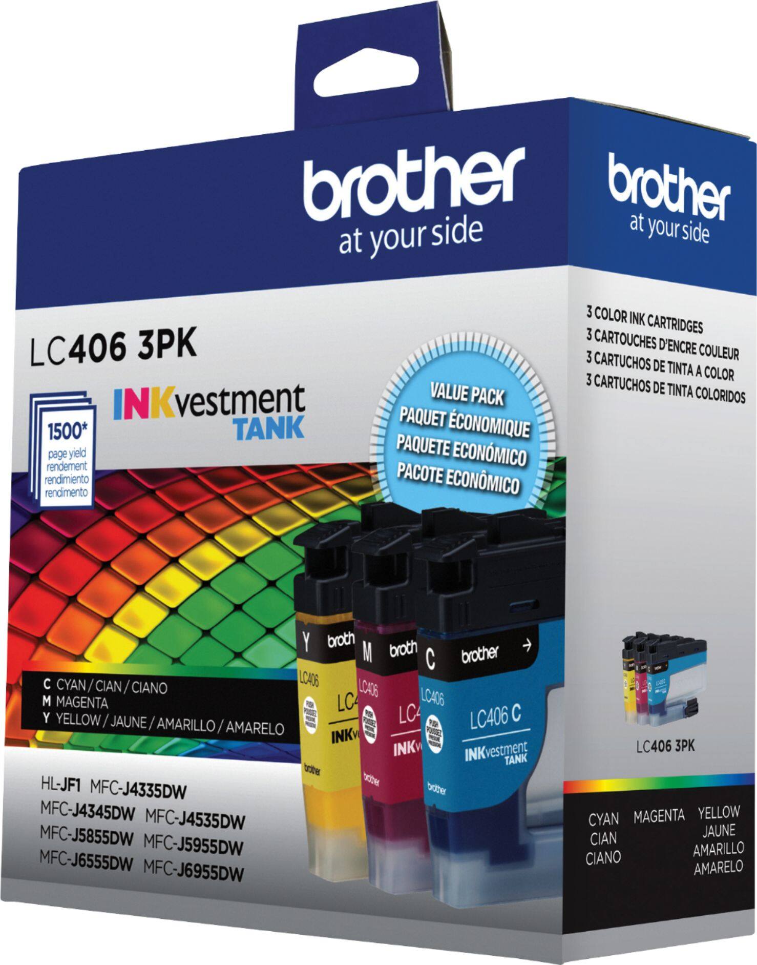 Alt View 15. Brother - LC406 3PK 3-Pack INKvestment Tank Ink Cartridges - Cyan/Magenta/Yellow.