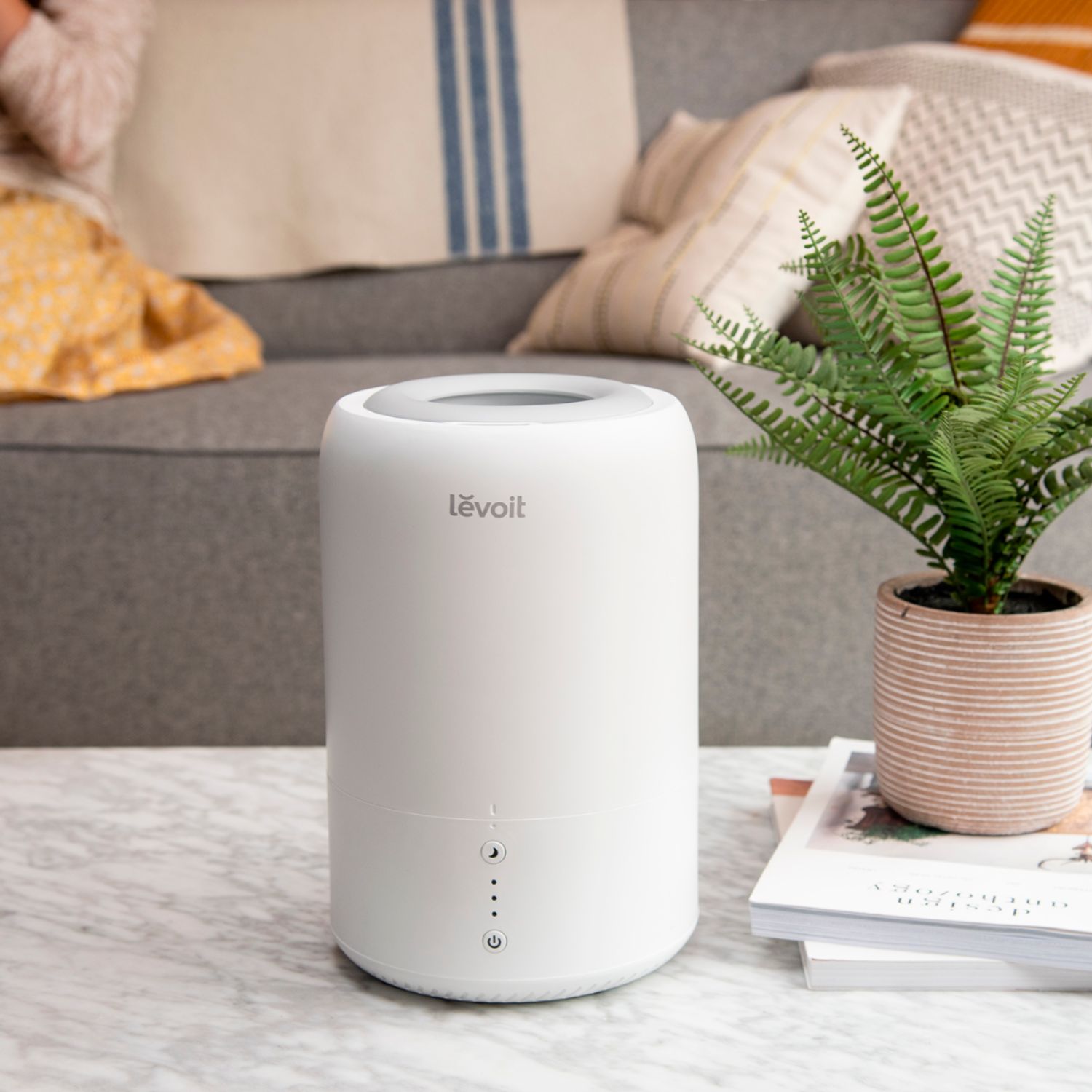 Left View: Levoit - Ultrasonic Top-Fill Cool Mist 2-in-1 0.5 Gal Humidifier & Diffuser - White