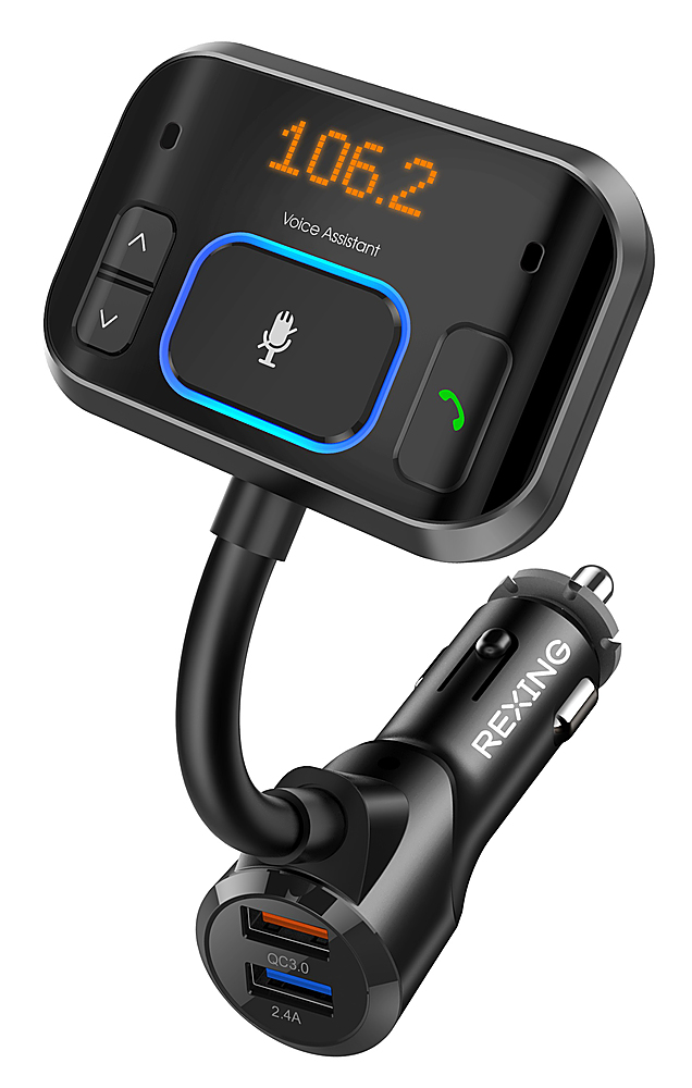 Angle View: Rexing - FMVC2 Bluetooth FM Transmitter Hands-Free Car Kit with QC3.0 and Smart 2.4A Dual USB Ports - Black