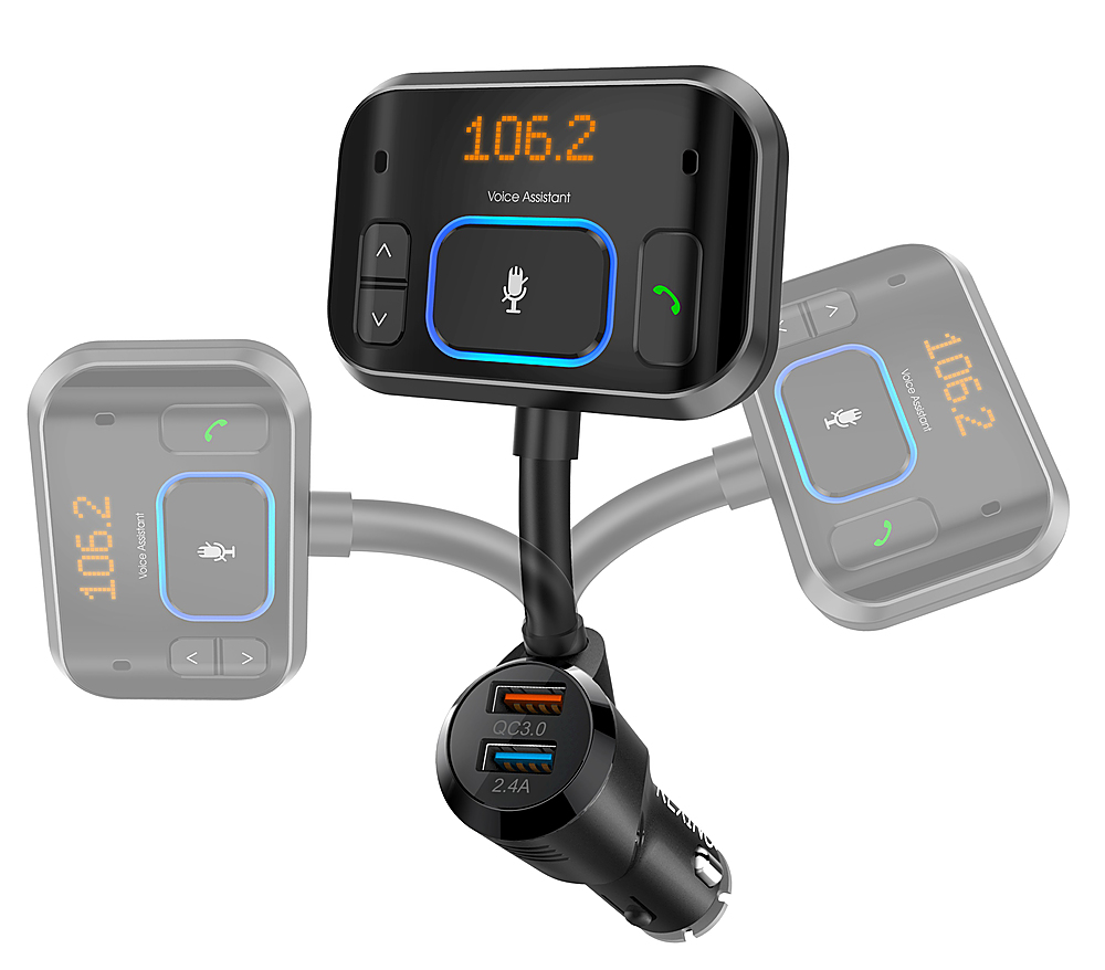Left View: Rexing - FMVC2 Bluetooth FM Transmitter Hands-Free Car Kit with QC3.0 and Smart 2.4A Dual USB Ports - Black