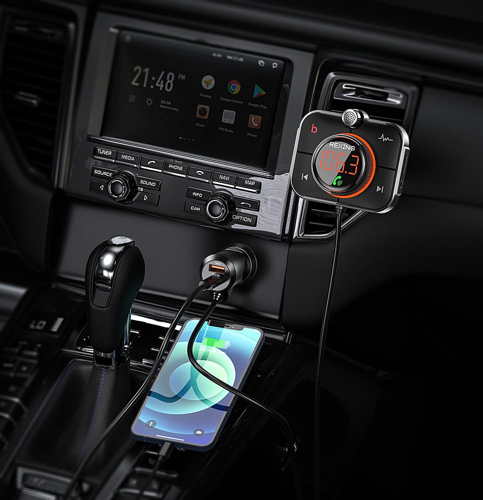 Alt View 13. Rexing - FMT2 Bluetooth FM Transmitter Hands-Free Car Kit with QC3.0 and Smart 2.4A Dual USB Ports - Black.
