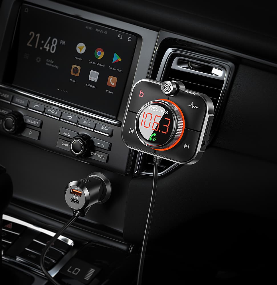 Alt View 14. Rexing - FMT2 Bluetooth FM Transmitter Hands-Free Car Kit with QC3.0 and Smart 2.4A Dual USB Ports - Black.