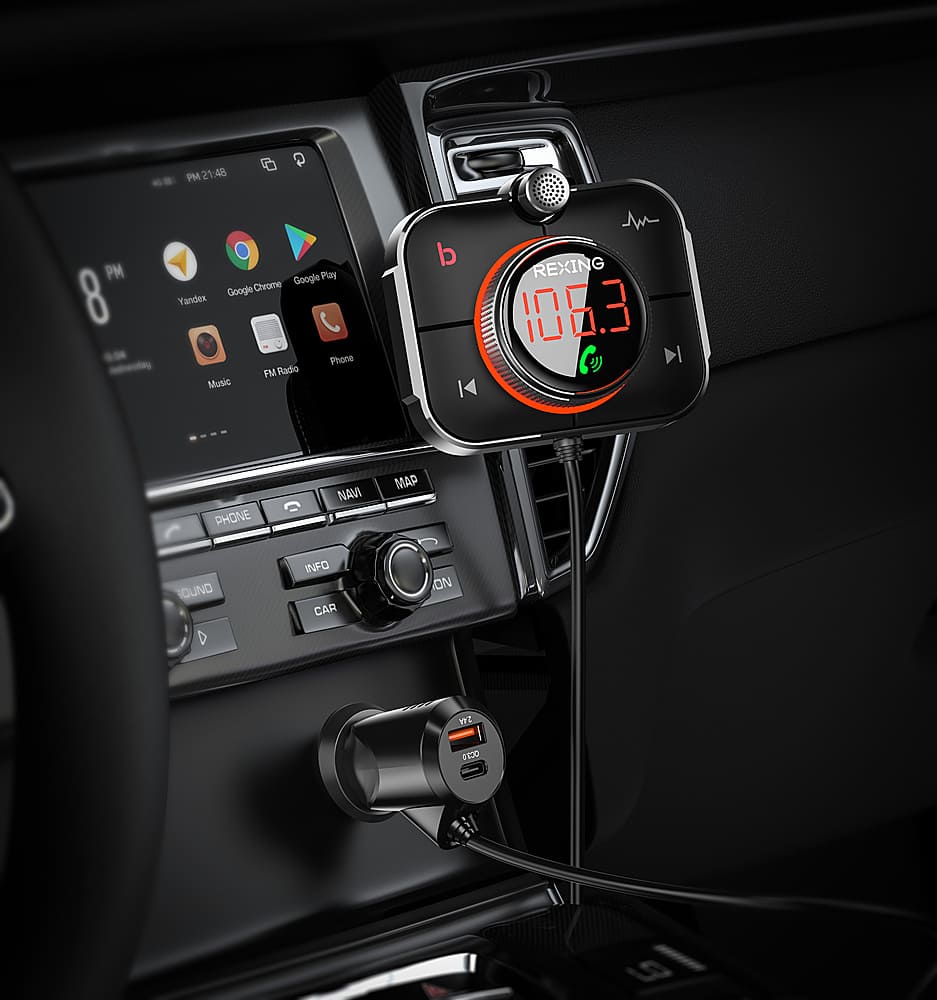 Alt View 15. Rexing - FMT2 Bluetooth FM Transmitter Hands-Free Car Kit with QC3.0 and Smart 2.4A Dual USB Ports - Black.