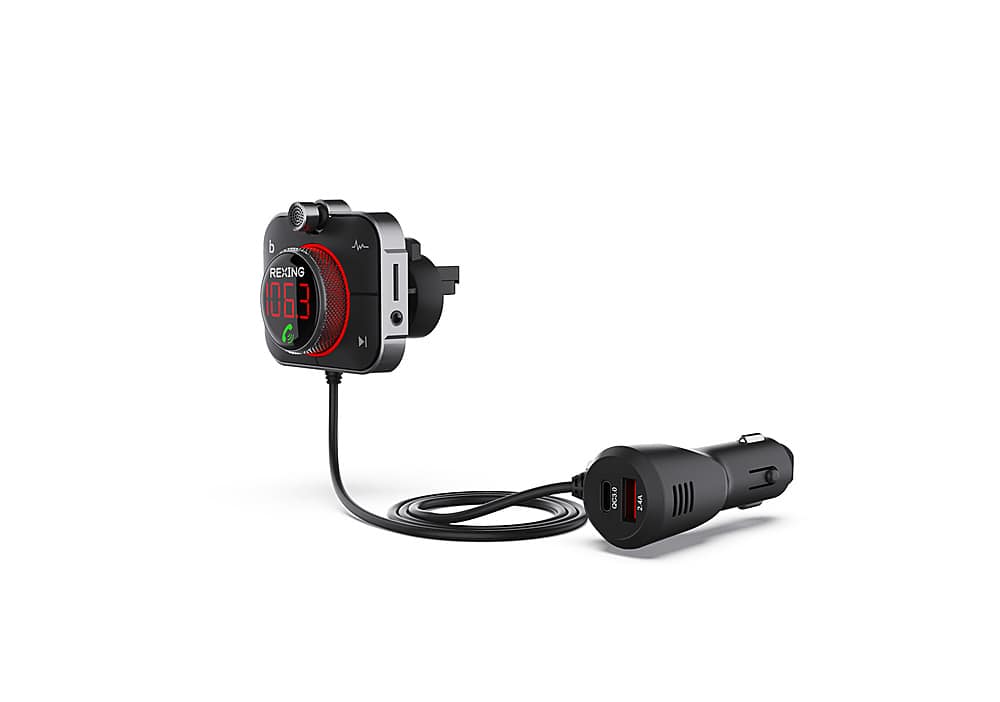 Left. Rexing - FMT2 Bluetooth FM Transmitter Hands-Free Car Kit with QC3.0 and Smart 2.4A Dual USB Ports - Black.