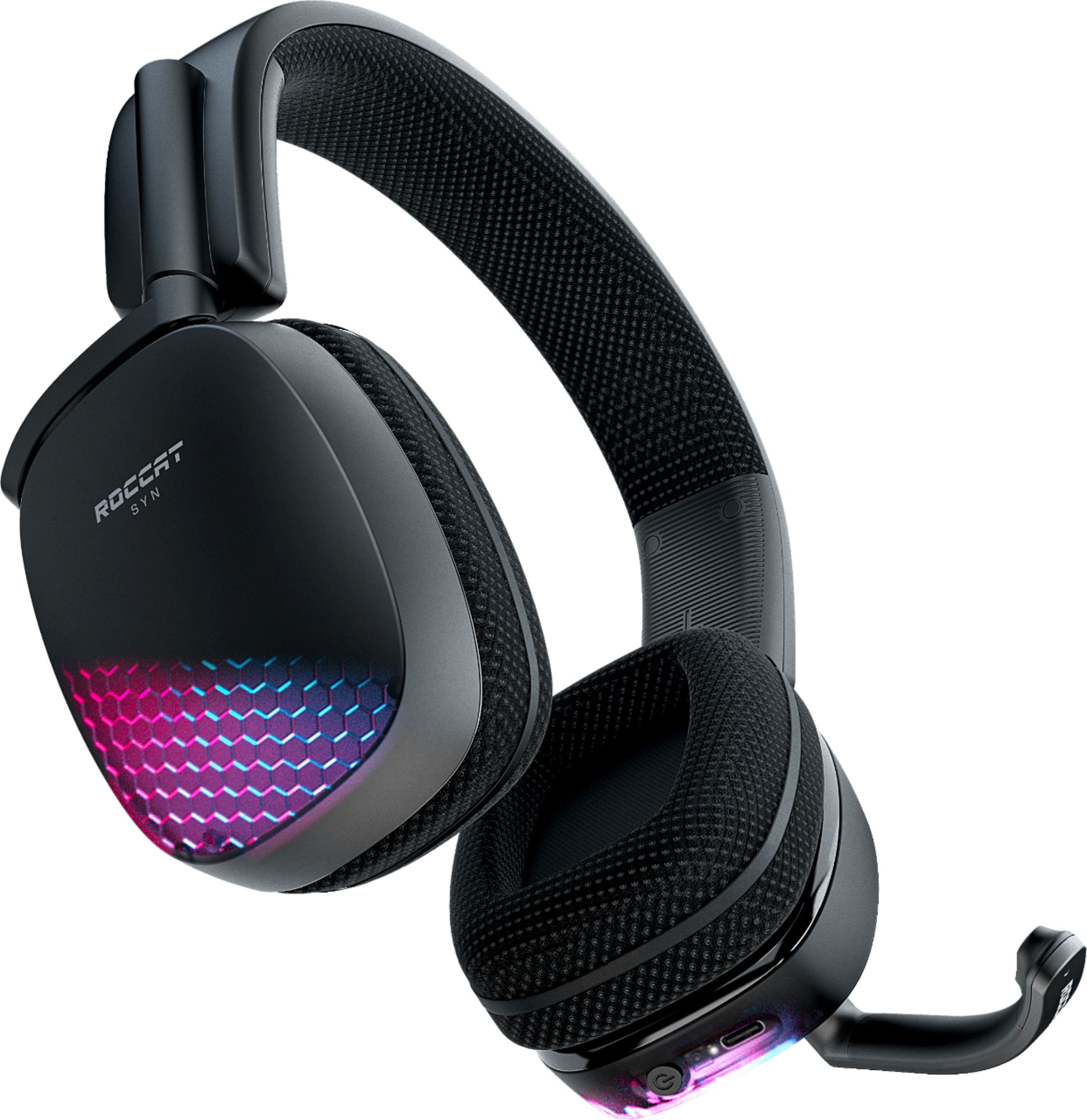 Angle View: ROCCAT - Syn Pro Air Lightweight RGB Wireless 3D Audio Surround Sound Gaming Headset for PC with AIMO Lighting, 24-Hour Battery - Black