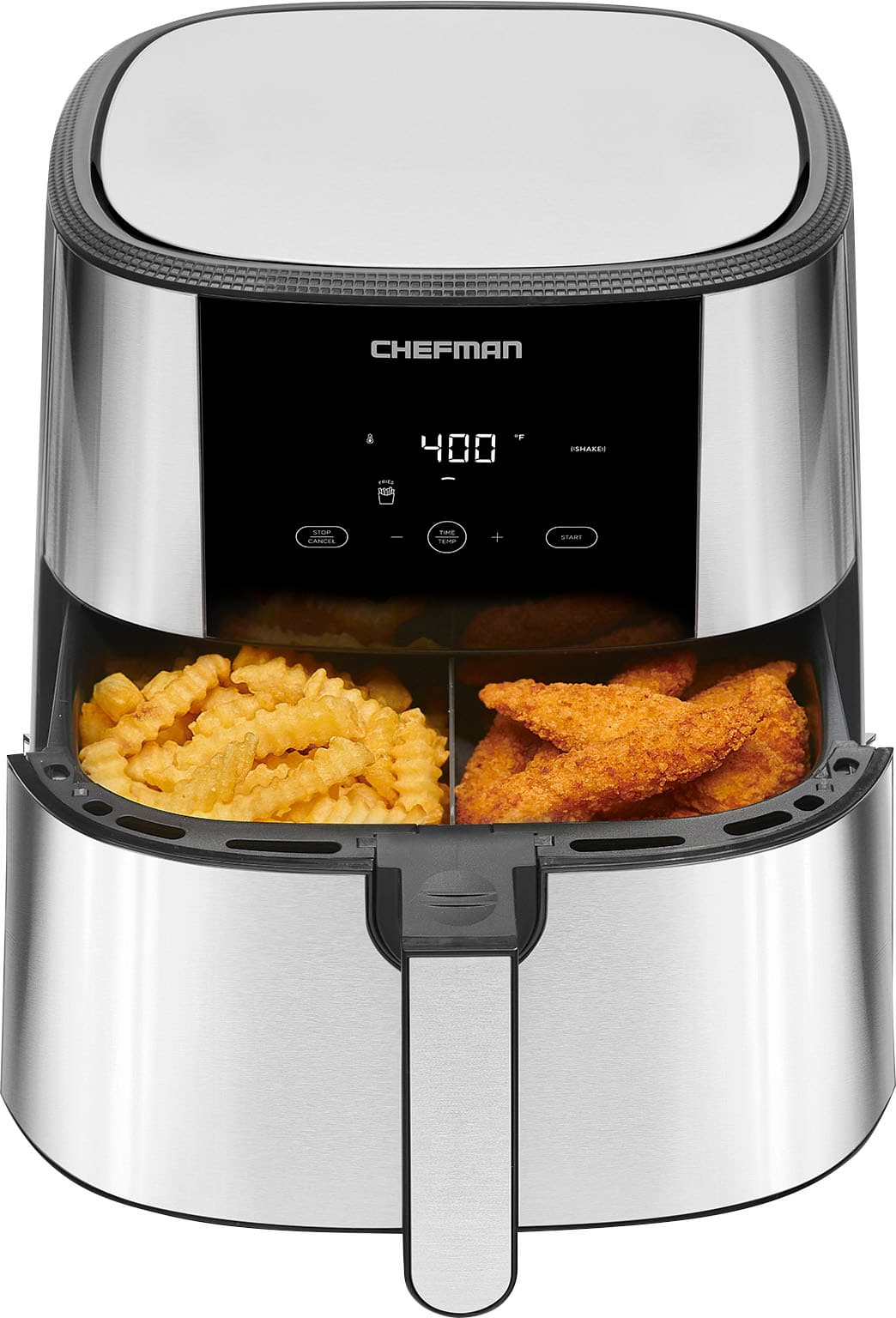 Angle. Chefman - TurboFry Air Fryer, 8 Qt. Square Basket w/ Divider for Dual Cooking - Silver/Black.