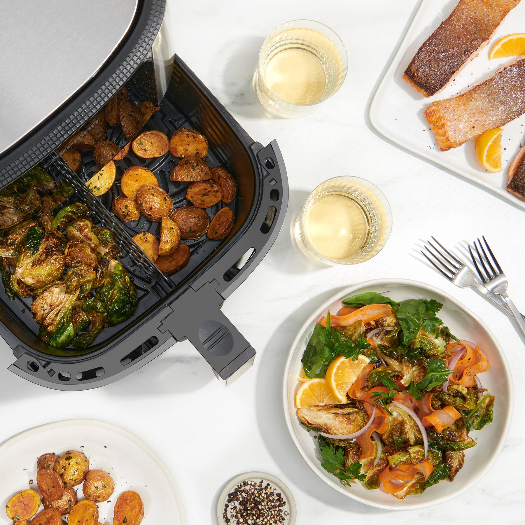 Alt View 13. Chefman - TurboFry Air Fryer, 8 Qt. Square Basket w/ Divider for Dual Cooking - Silver/Black.