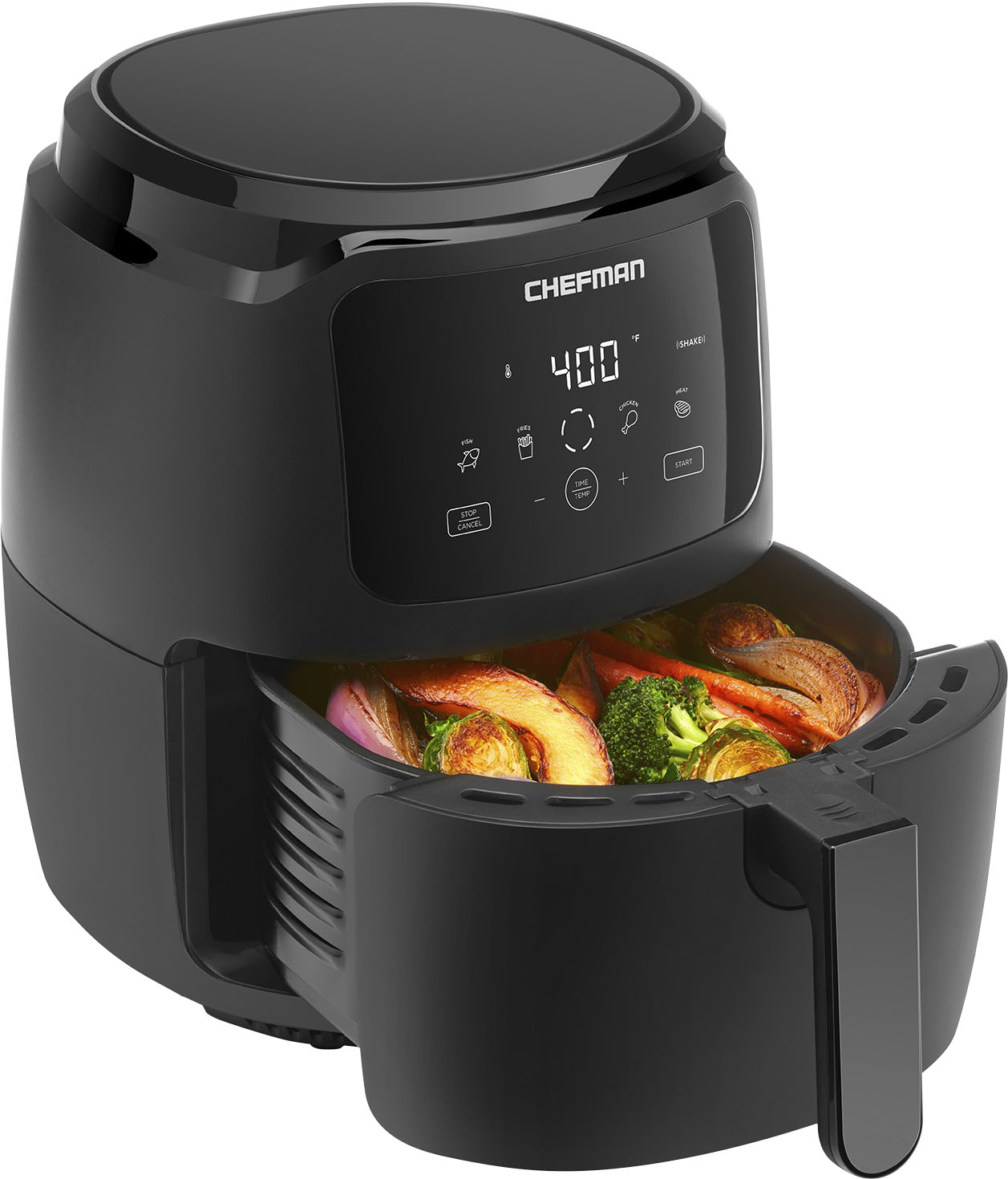 Angle View: Chefman Family Size 5 Qt. Digital Air Fryer with 4 Cooking Presets - Black