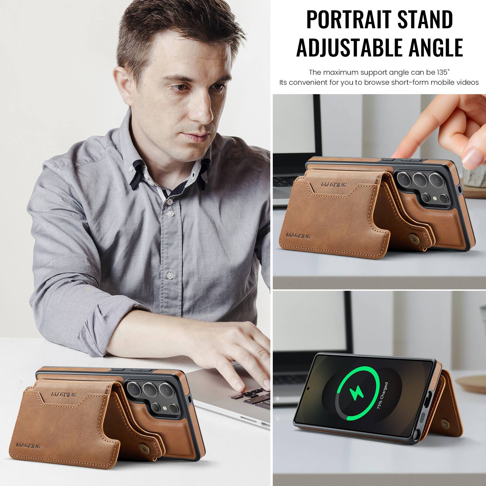 PORTRAIT STAND ADJUSTABLE ANGLE

The maximum support angle can be 135°

Its convenient for you to browse short-form mobile videos

MA-EIG

Charged 75%