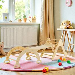 BreeBe - Multi-Piece Wooden Climber Kit for Kids featuring Arch, Ramp & Triangle - Natural
