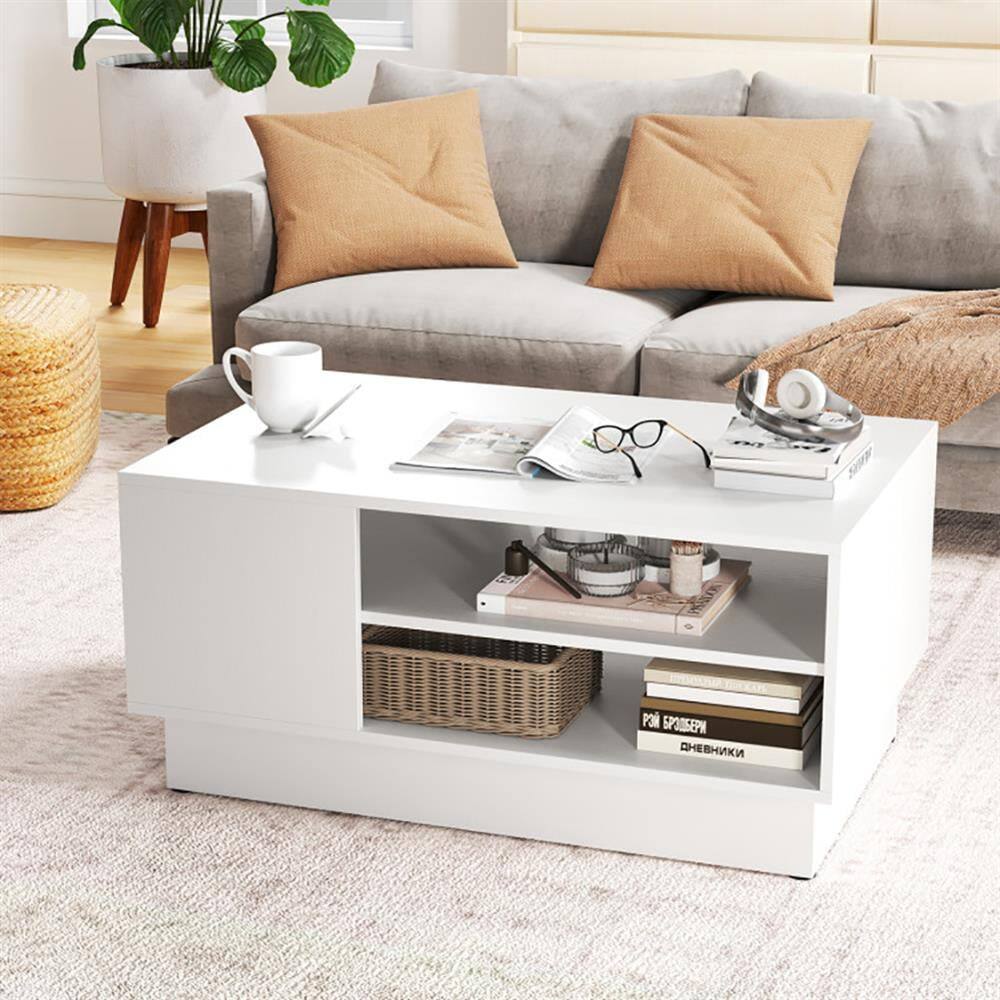Angle. Resenkos - Center Coffee Table, Living Room Table,Modern Coffee Table with 2-Tier Open Storage Shelves-White - White.