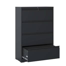 Boyel Living - 4-Drawer Metal Lateral File Cabinet with Lock, Home Office Locking Filing Cabinet - Black