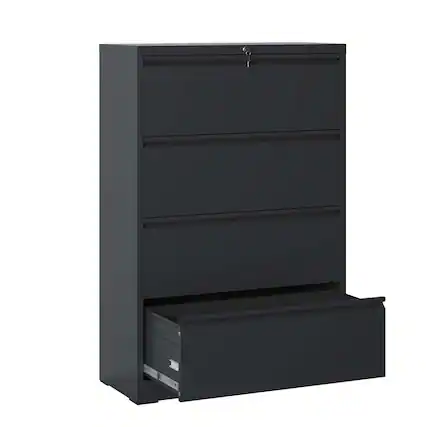 Front. Boyel Living - 4-Drawer Metal Lateral File Cabinet with Lock, Black Home Office Locking Filing Cabinet - Black.