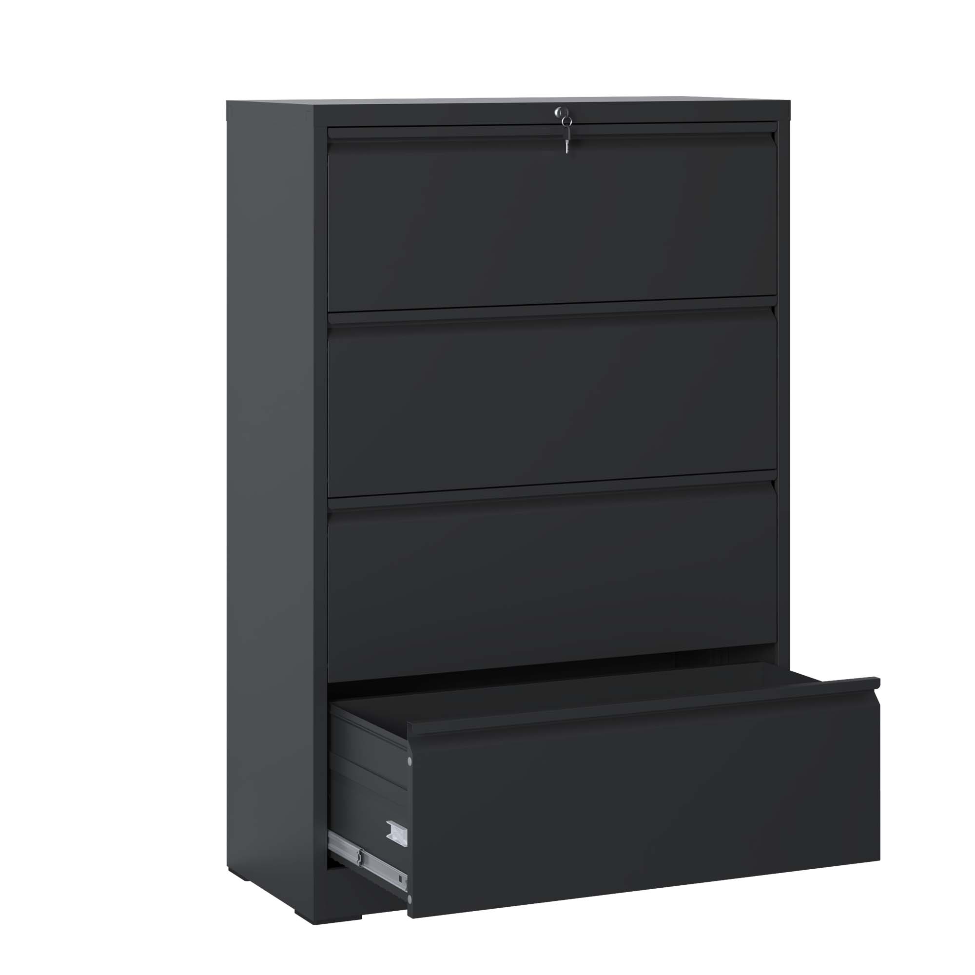 Front. Boyel Living - 4-Drawer Metal Lateral File Cabinet with Lock, Black Home Office Locking Filing Cabinet - Black.